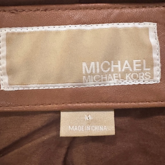 Michael Kors Women's Brown Leather Hooded Moto Jacket Size M - Picture 12 of 16